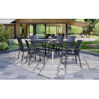 Virvla Patio Dining Table Outdoor Steel Rectangular Table With Umbrella Hole 60 X 38 X 28