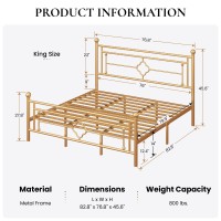 Sha Cerlin 14 Inches King Size Metal Platform Bed Framevintage Ironart Headboard And Footboardmattress Foundation For Storage