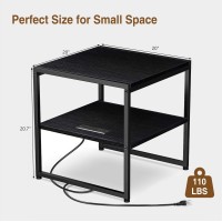 Tatub 20 End Table With Charging Station Industrial Square Side Table With Usb Ports Outlets Versatile 2Tier Small Nights