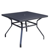 Virvla Patio Dining Square Table Outdoor Steel Table With Umbrella Hole 37 X 37 X 28 Black