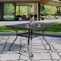 Virvla Patio Dining Square Table Outdoor Steel Table With Umbrella Hole 37 X 37 X 28 Black