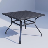 Virvla Patio Dining Square Table Outdoor Steel Table With Umbrella Hole 37 X 37 X 28 Black