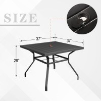 Virvla Patio Dining Square Table Outdoor Steel Table With Umbrella Hole 37 X 37 X 28 Black