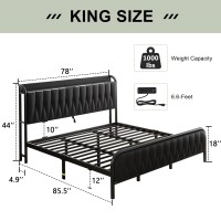 Feonase Leather King Size Bed Frame With Fast Charging Station Metal Platform King Beds With Upholstered Headboard & Footboard 12