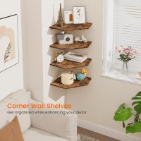 Homode Corner Shelf Wall Mount Set Of 4 Floating Corner Shelves With Cord Hole For Cable Box Wood Corner Hanging Shelves For B