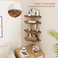 Homode Corner Shelf Wall Mount Set Of 4 Floating Corner Shelves With Cord Hole For Cable Box Wood Corner Hanging Shelves For B