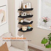 Homode Corner Floating Shelves Corner Shelves Wall Mounted With Cord Hole 4 Tier Diamond Shape Corner Hanging Shelving For Wal