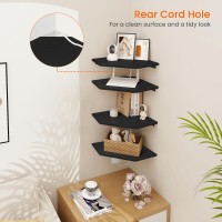 Homode Corner Floating Shelves Corner Shelves Wall Mounted With Cord Hole 4 Tier Diamond Shape Corner Hanging Shelving For Wal