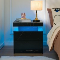 Iaplus Led Nightstand Led Bedside Table With 2 Drawers Wooden Cabinet Unit With Led Lights For Bedroom End Table Side Table F