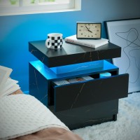 Iaplus Led Nightstand Led Bedside Table With 2 Drawers Wooden Cabinet Unit With Led Lights For Bedroom End Table Side Table F