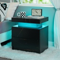 Iaplus Led Nightstand Led Bedside Table With 2 Drawers Wooden Cabinet Unit With Led Lights For Bedroom End Table Side Table F