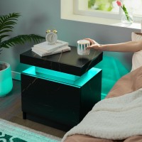 Iaplus Led Nightstand Led Bedside Table With 2 Drawers Wooden Cabinet Unit With Led Lights For Bedroom End Table Side Table F