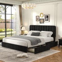 Vecelo Full Size Upholstered Bed Frame With 4 Drawers And Adjustable Headboard Velvet Platform Storage Bedframe Mattress Founda