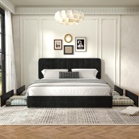 Vecelo Full Size Upholstered Bed Frame With 4 Drawers And Adjustable Headboard Velvet Platform Storage Bedframe Mattress Founda