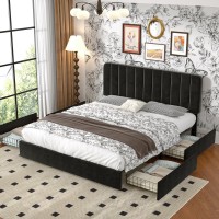 Vecelo Full Size Upholstered Bed Frame With 4 Drawers And Adjustable Headboard Velvet Platform Storage Bedframe Mattress Founda