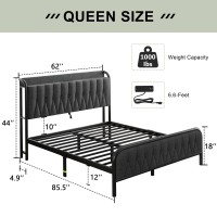 Feonase Linen Queen Bed Frame With Fast Charging Station Queen Metal Platform Beds With Upholstered Headboard & Footboard 12