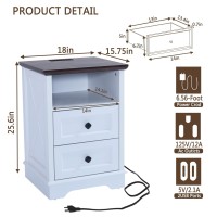 Ldttcuk 2 Drawer Dresser For Bedroom Small Dresser With Charging Station Small Farmhouse Dresser Chest Of Drawers Closet Organi