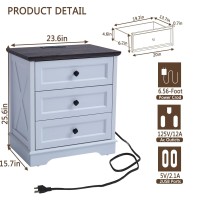 Ldttcuk 3 Drawer Dresser For Bedroom Modern Dresser With Charging Station Small Farmhouse Dresser Chest Of Drawers Closet Orga