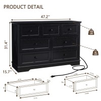 Ldttcuk 7 Drawer Dresser Farmhouse Dresser Chest Of Drawer For Bedroom Modern Wood Drawer Dresser With Charging Station Chest