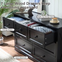 Ldttcuk 7 Drawer Dresser Farmhouse Dresser Chest Of Drawer For Bedroom Modern Wood Drawer Dresser With Charging Station Chest