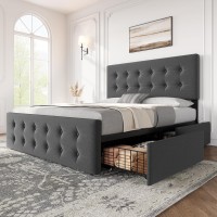 Idealhouse Full Size Bed Frame With 4 Storage Drawers And Adjustable Headboard Upholstered Mattress Foundation With Skinfrienl