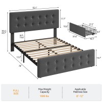 Idealhouse Full Size Bed Frame With 4 Storage Drawers And Adjustable Headboard Upholstered Mattress Foundation With Skinfrienl