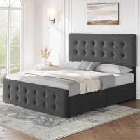 Idealhouse Full Size Bed Frame With 4 Storage Drawers And Adjustable Headboard Upholstered Mattress Foundation With Skinfrienl