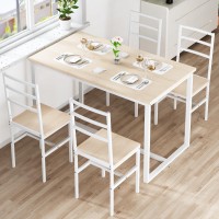 Lamerge 5-Piece Dining Room Table Set for 4,Kitchen Table Chairs Set of 4 with Backrest,Modern Dinner Table for 4,Table and Chairs Set of 4 for Small Space,Dining Room,Breakfast Nook(White+Beige)