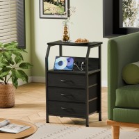 Furnulem Night Stand With Charging Station 283 Inch Tall Side Table With Fabric Drawers And Storage Shelf Bedside Table With