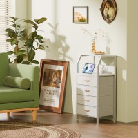 Furnulem Night Stand With Charging Station Dresser With Pvc Fabric Drawers 333 Inch Side Table With Open Shelf Tall Bedsid