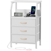 Furnulem Night Stand With Charging Station 283 Inch Tall Bedside Table With Pvc Fabric Drawers Side Table With Usb Ports