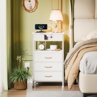 Furnulem Night Stand With Charging Station 283 Inch Tall Bedside Table With Pvc Fabric Drawers Side Table With Usb Ports