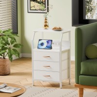 Furnulem Night Stand With Charging Station 283 Inch Tall Bedside Table With Pvc Fabric Drawers Side Table With Usb Ports