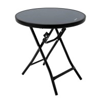 Garsing Outdoor Patio Round Side Table Folding Bistro Table With Tempered Glass Tabletop Compact Small Foldable Coffee Desk Fo