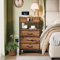 Furnulem Night Stand With Charging Station 283 Inch Tall Bedside Table With Wood Shelf End Table With Usb Ports Outlets 3