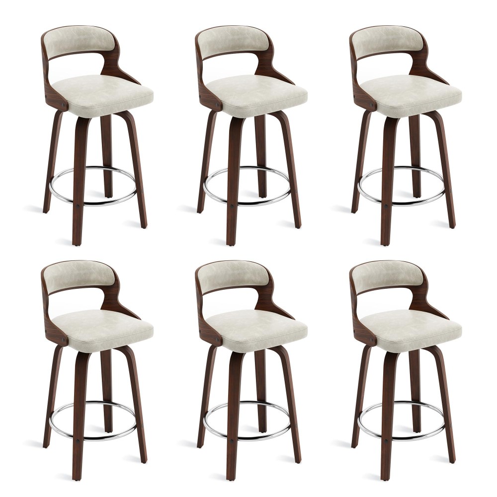 Cozyman Barstools Counter Height Bar Stools 26 Faux Leather Swivel Counter Stools Mid Century Bar Stool Set Of 6 Swivel Ba