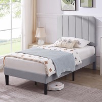 Vecelo Twin Size Bed Frame With Adjustable Headboard Velvet Heavy Duty Platform Beds With Strong Wood Slats Support No Box Spr