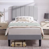 Vecelo Twin Size Bed Frame With Adjustable Headboard Velvet Heavy Duty Platform Beds With Strong Wood Slats Support No Box Spr