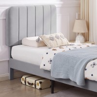 Vecelo Twin Size Bed Frame With Adjustable Headboard Velvet Heavy Duty Platform Beds With Strong Wood Slats Support No Box Spr