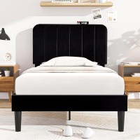 Vecelo Twin Size Bed Frame With Adjustable Headboard Velvet Heavy Duty Platform Beds With Strong Wood Slats Support No Box Spr