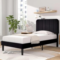 Vecelo Twin Size Bed Frame With Adjustable Headboard Velvet Heavy Duty Platform Beds With Strong Wood Slats Support No Box Spr