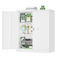 Greenvelly Metal Storage Cabinet 42 Steel Locking Cabinet With Doors And Shelves White Utility Cabinet Garage Cabinets Lock