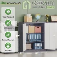 Greenvelly Metal Storage Cabinet 42 Steel Locking Cabinet With Doors And Shelves White Gray Metal Utility Cabinet Garage Cab