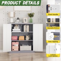 Greenvelly Metal Storage Cabinet 42 Steel Locking Cabinet With Doors And Shelves White Gray Metal Utility Cabinet Garage Cab