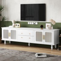 Merax Retro Design Tv Stand With Fluted Glass Doors And 2 Drawers And Cabinets For Televisions Up To 78 Practical Media Conso