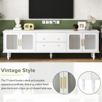 Merax Retro Design Tv Stand With Fluted Glass Doors And 2 Drawers And Cabinets For Televisions Up To 78 Practical Media Conso