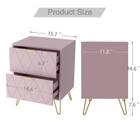 Anbuy Pink Nightstand Set Of 2 End Side Table Double Bedside Table With 2 Drawers Dual Night Stand Set 2 Gold Legs For Bedroo