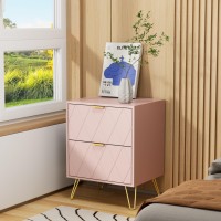 Anbuy Pink Nightstand Set Of 2 End Side Table Double Bedside Table With 2 Drawers Dual Night Stand Set 2 Gold Legs For Bedroo