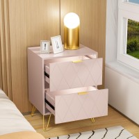 Anbuy Pink Nightstand Set Of 2 End Side Table Double Bedside Table With 2 Drawers Dual Night Stand Set 2 Gold Legs For Bedroo