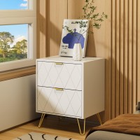 Anbuy White Nightstand End Side Table Bedside Table With 2 Drawers Night Stand Metal Legs For Bedroom Living Room